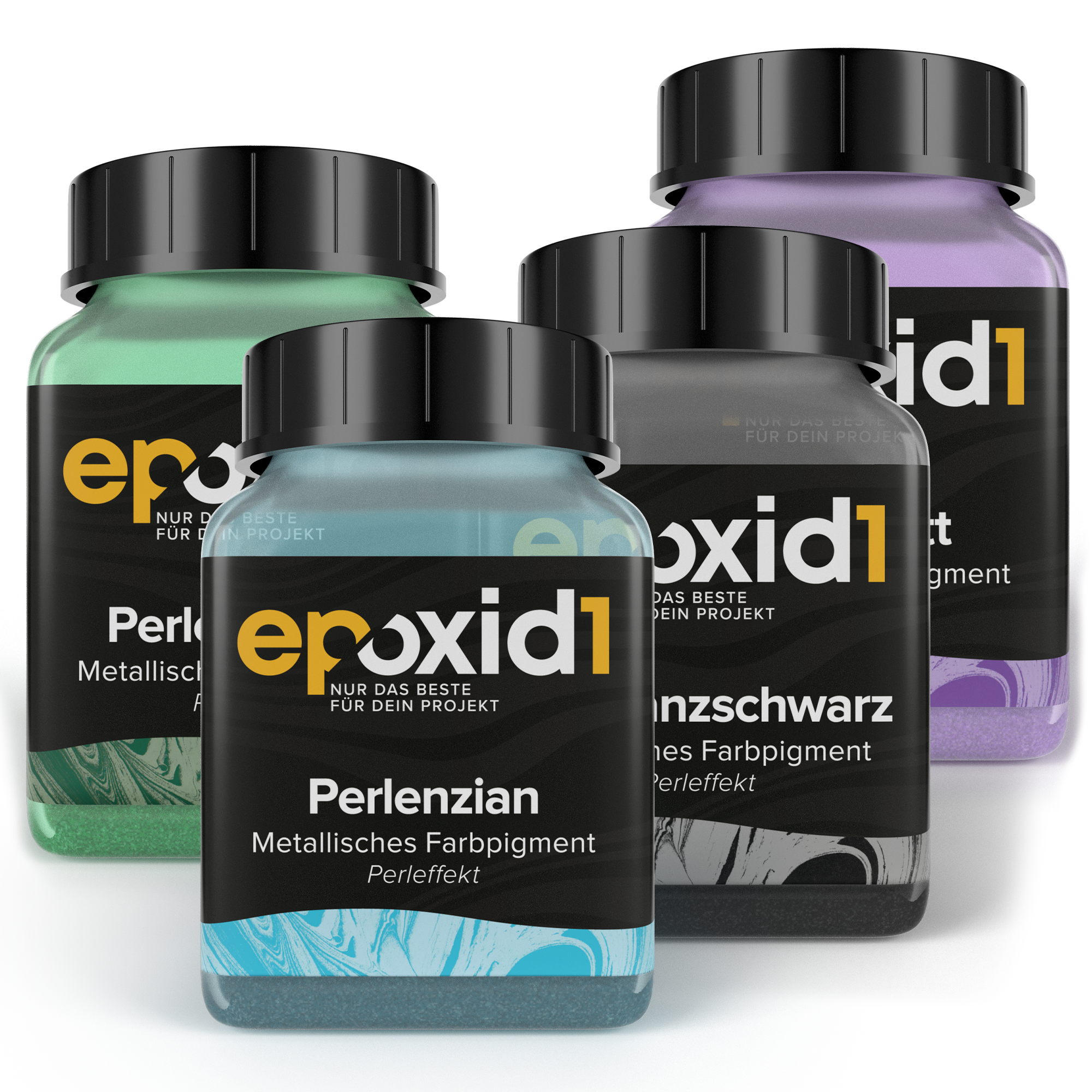 Metallic Epoxidharz Farbpigment 4er Set Grün Enzian Schwarz Violett
